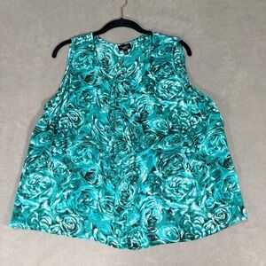 Talbots Woman Petite- Teal Floral Silk Pleated Sleeveless Blouse/Top/Shell-16 WP